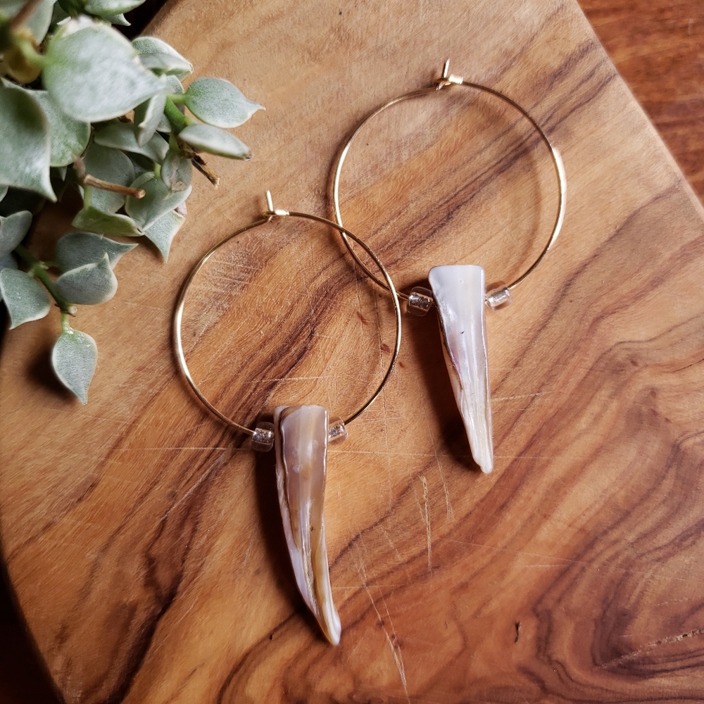 Handmade Tribal Triangular Seashell Boho Hoops